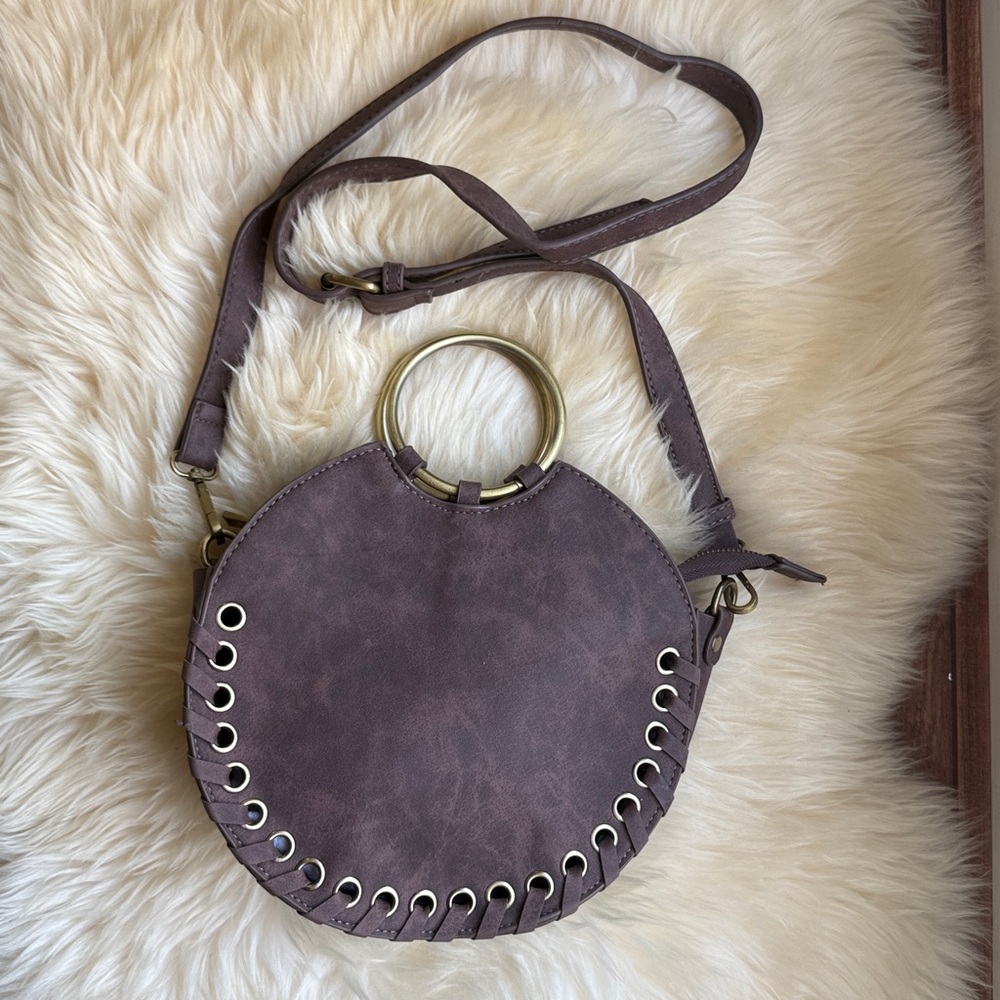 Anthropologie Brown Whipstitch Circle Bag